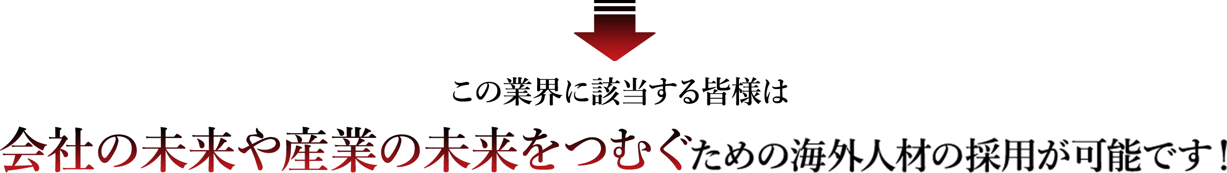 この業界に該当する皆様は会社の未来や産業の未来をつむぐための海外人材の採用が可能です!